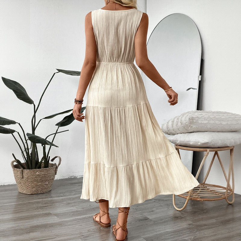 Textured Sleeveless Midi Dress Casual Flowy Vacation Look