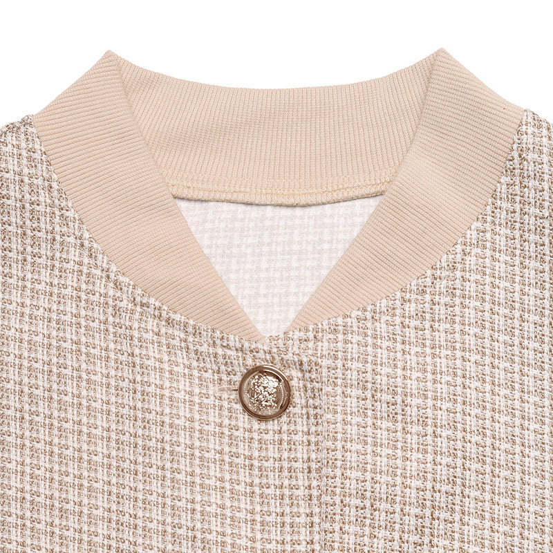 Tweed Bomber Jacket Oversized Casual French Chic Outerwear