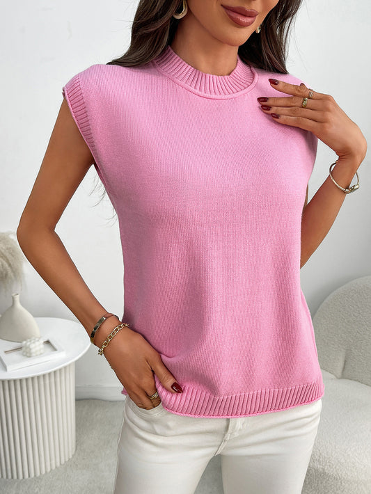 Women’s Sleeveless Knit Sweater Top Crew Neck Summer Pullover