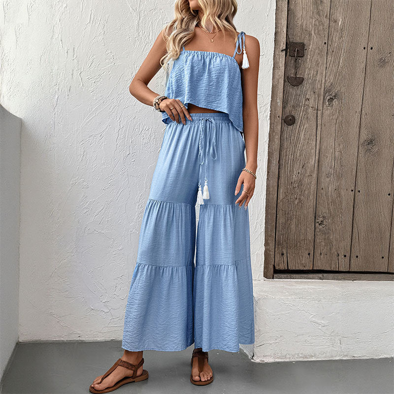 Fresh and Breezy Blue Tank Top and Palazzo Pants Set for Summer