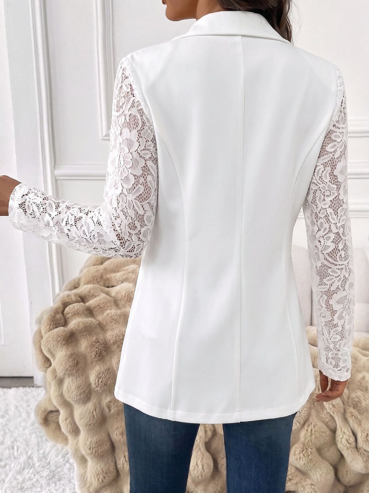 Womens Lace Sleeve One Button Fitted Blazer