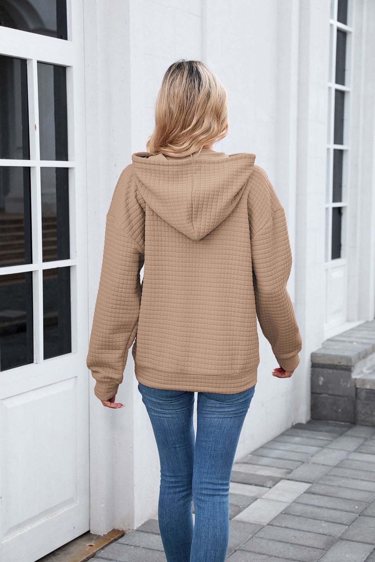 Waffle Knit Hoodie | Oversized Pullover with Kangaroo Pocket