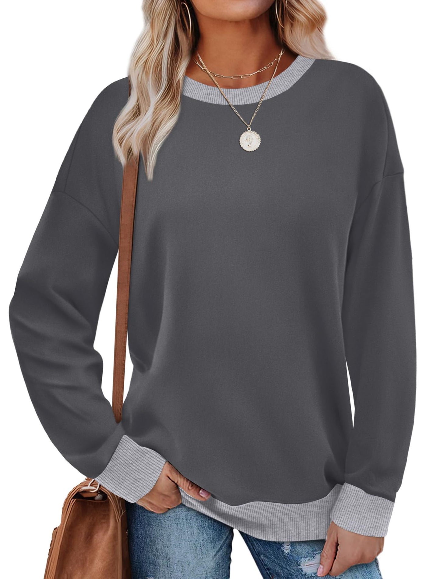 Women's Oversized Colorblock Crewneck Sweatshirt