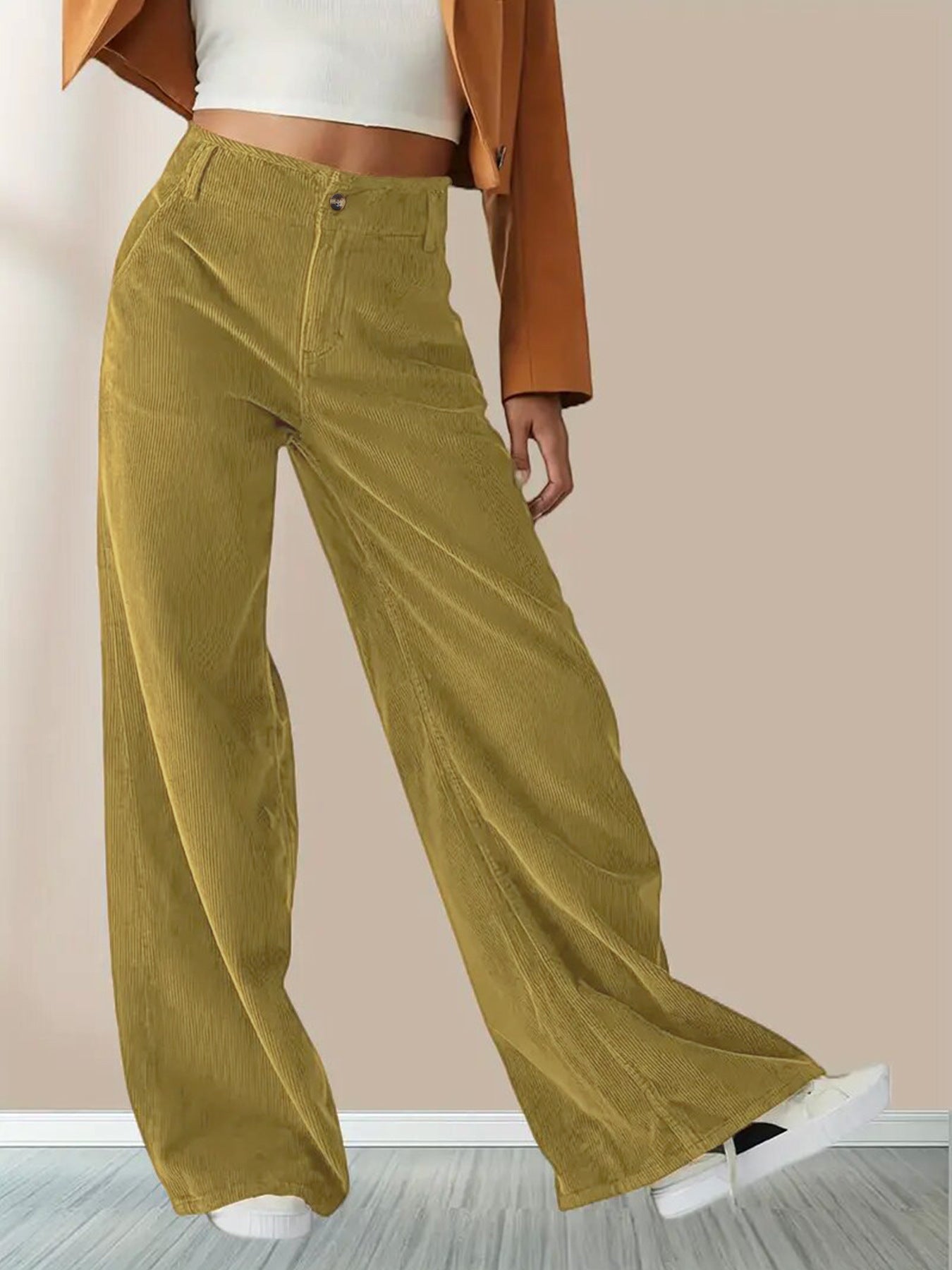 Velvet Straight Leg Pants High Waist Casual Long Trousers