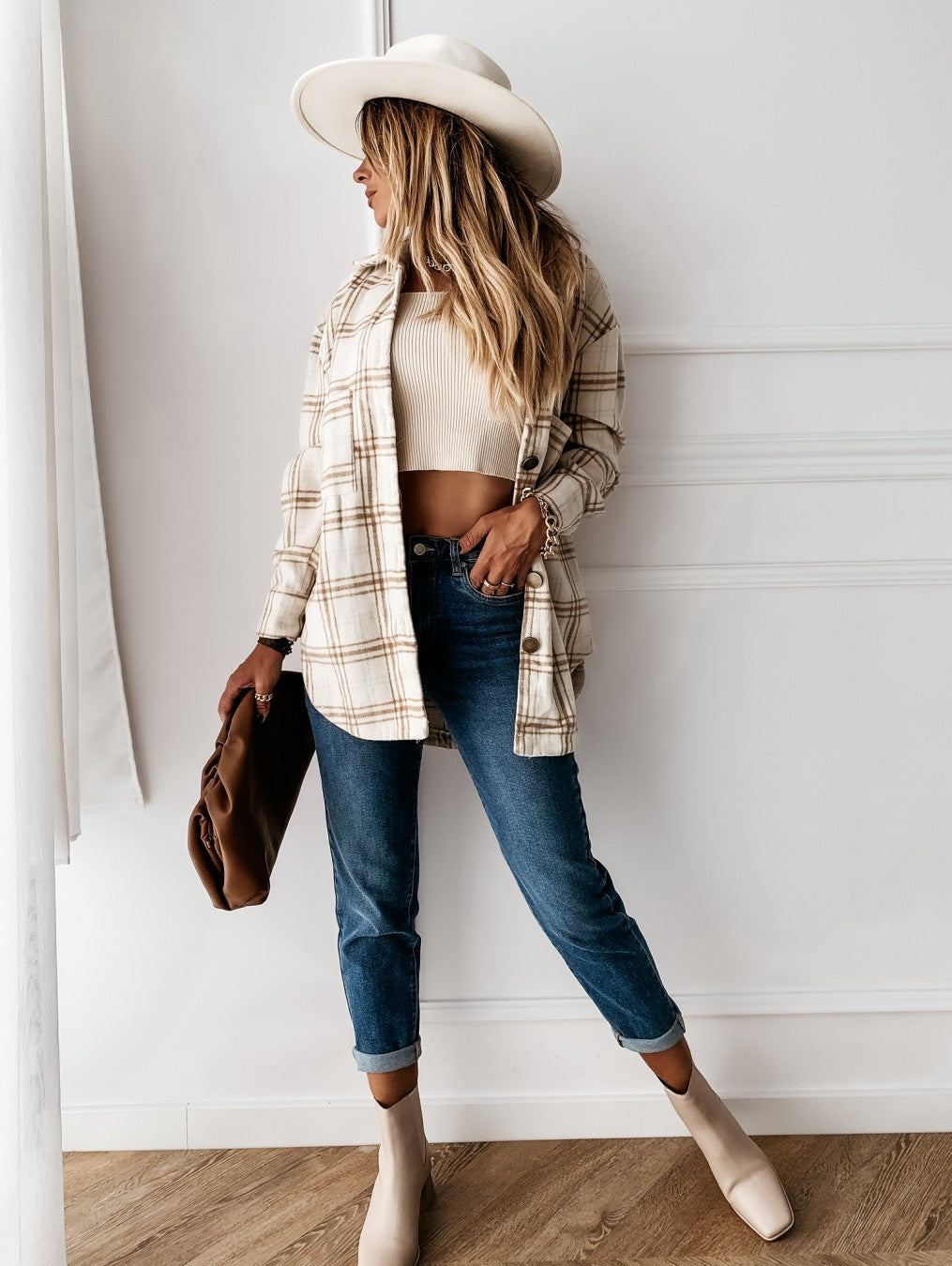 Plaid Shacket Button Front Oversized Longline Fit