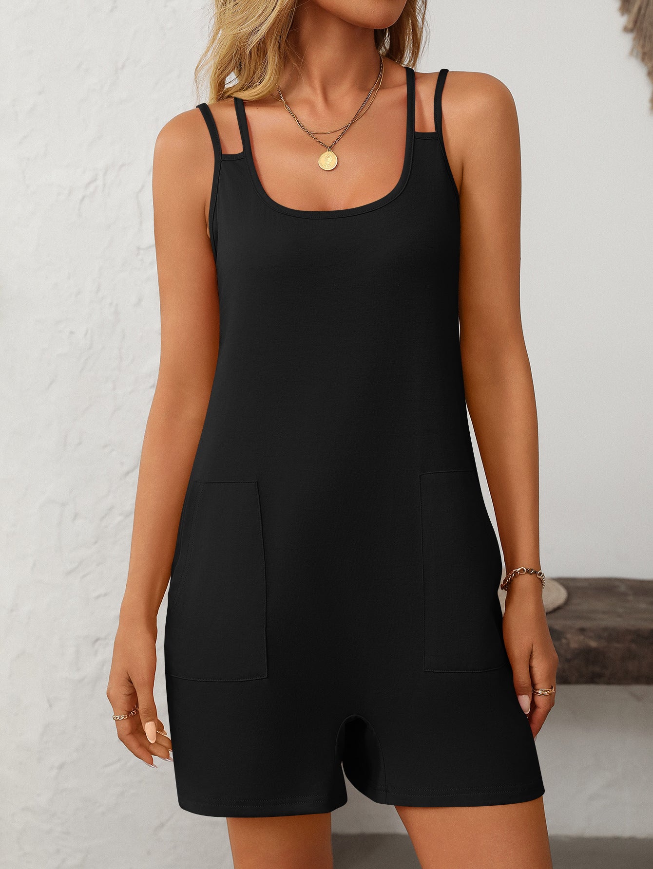 Women's Casual Sleeveless Loose Fit Romper with Pockets