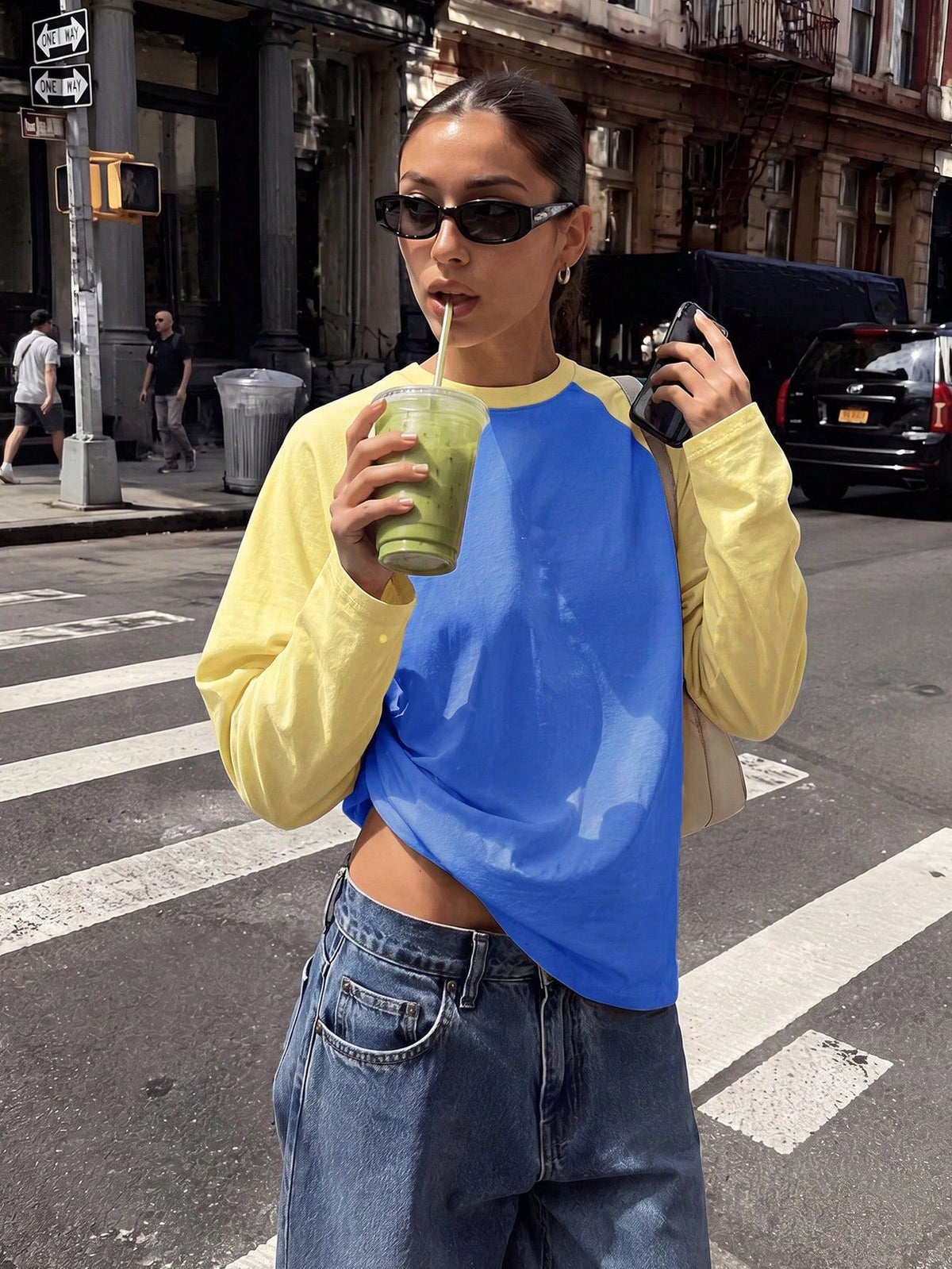 Women's Oversized Color Block Raglan Long Sleeve Cotton Tee