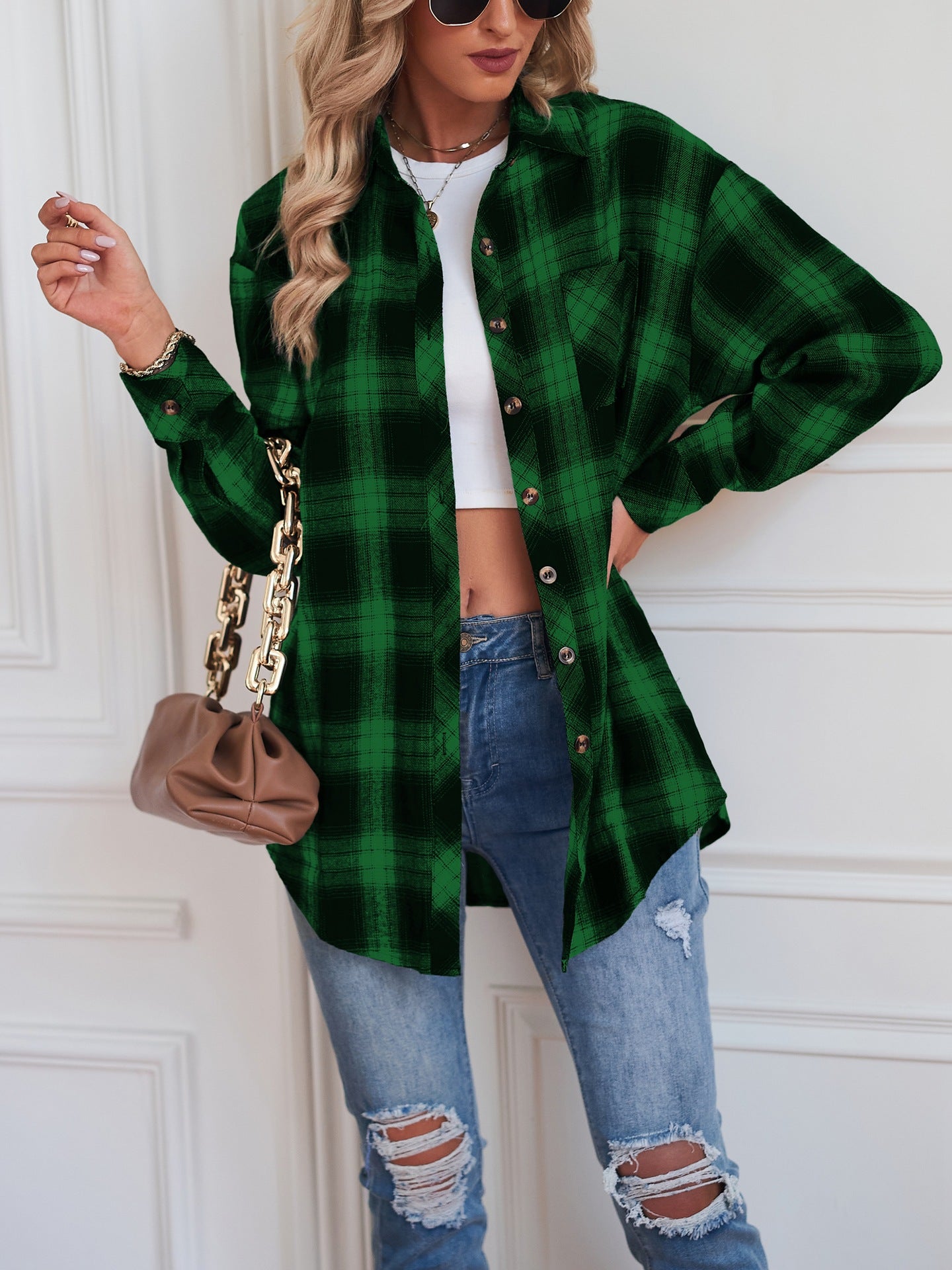 Plaid Flannel Shirt Jacket Oversized Button Up Shacket