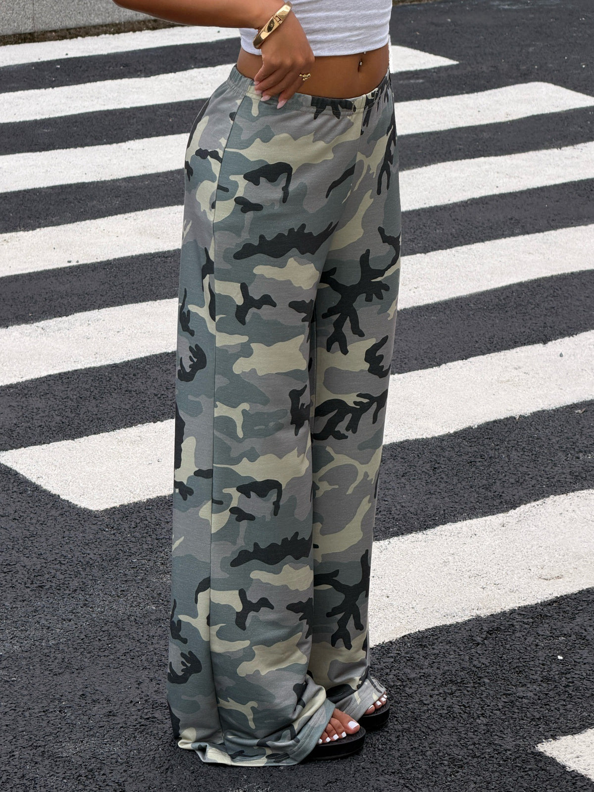 Women's Camo High Waisted Wide Leg Streetwear Pants