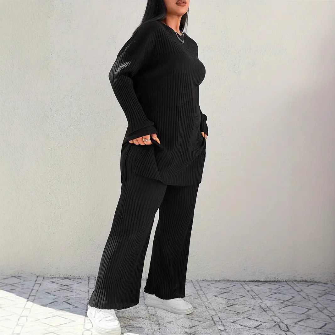 Plus Size Ribbed Knit Lounge Pants Set