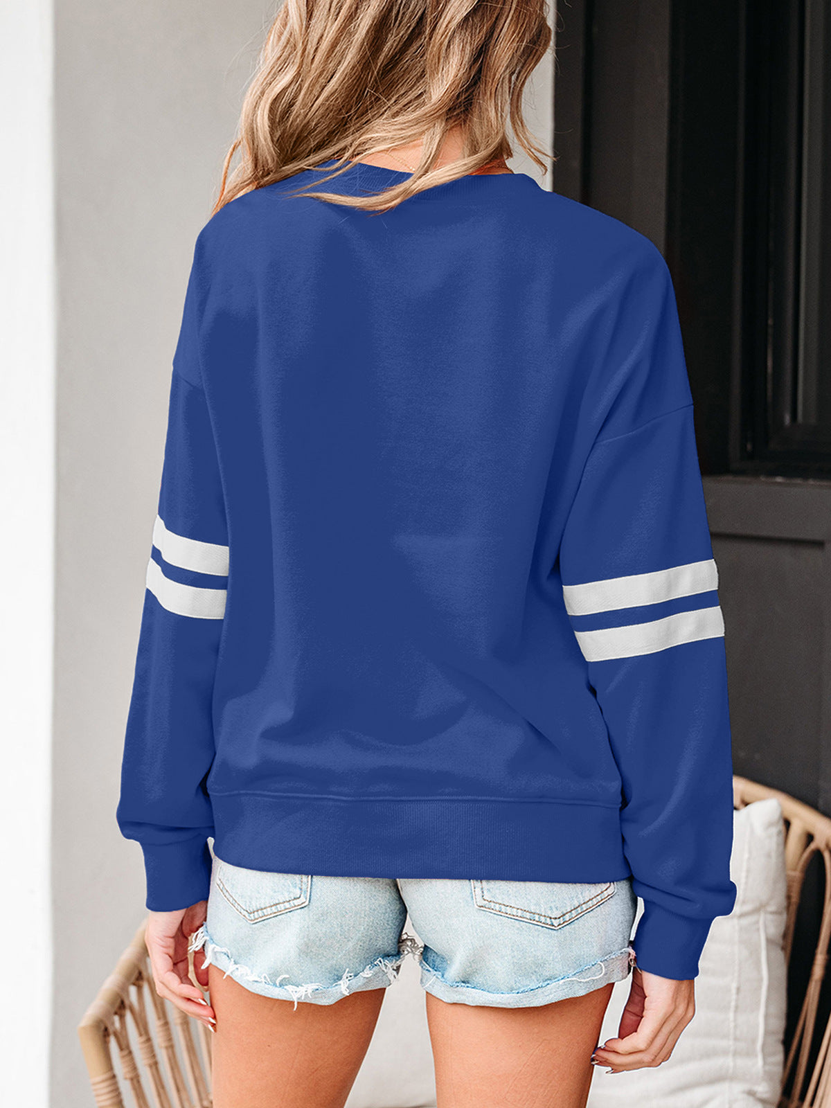 Stripe Varsity Sweatshirt Women Oversized Casual Top