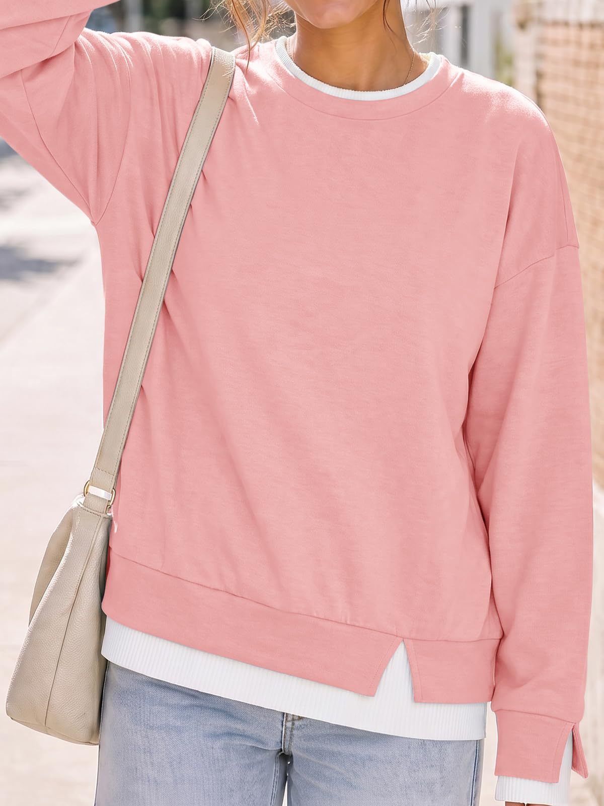 Women's Oversized Layered Crewneck Sweatshirt Pullover