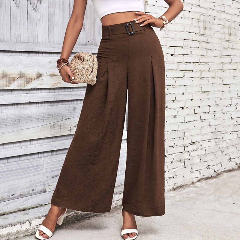 High Waist Wide Leg Solid Color Flowing Pants for Women