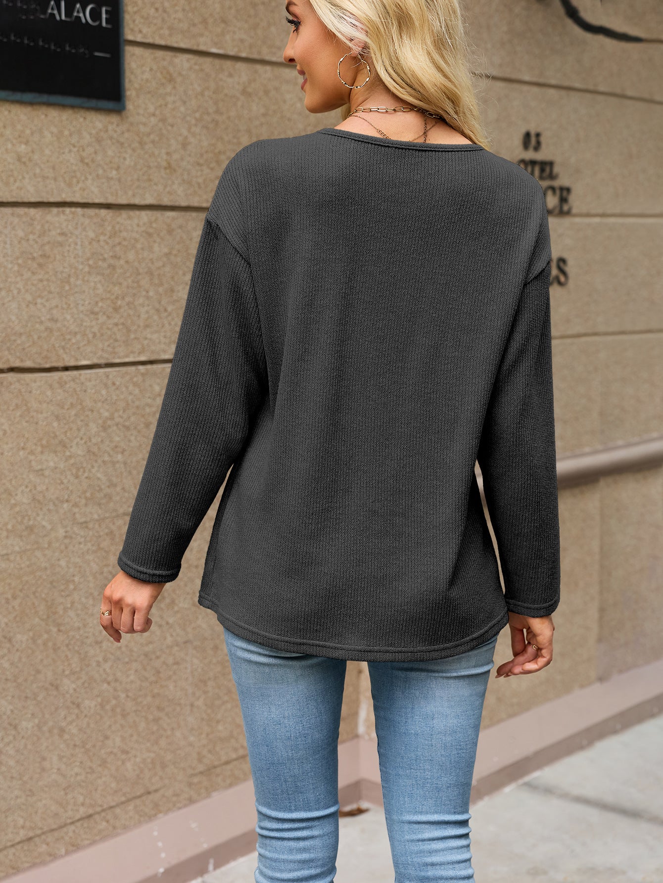 Women's Long Sleeve V Neck Button Front Loose Knit Cardigan