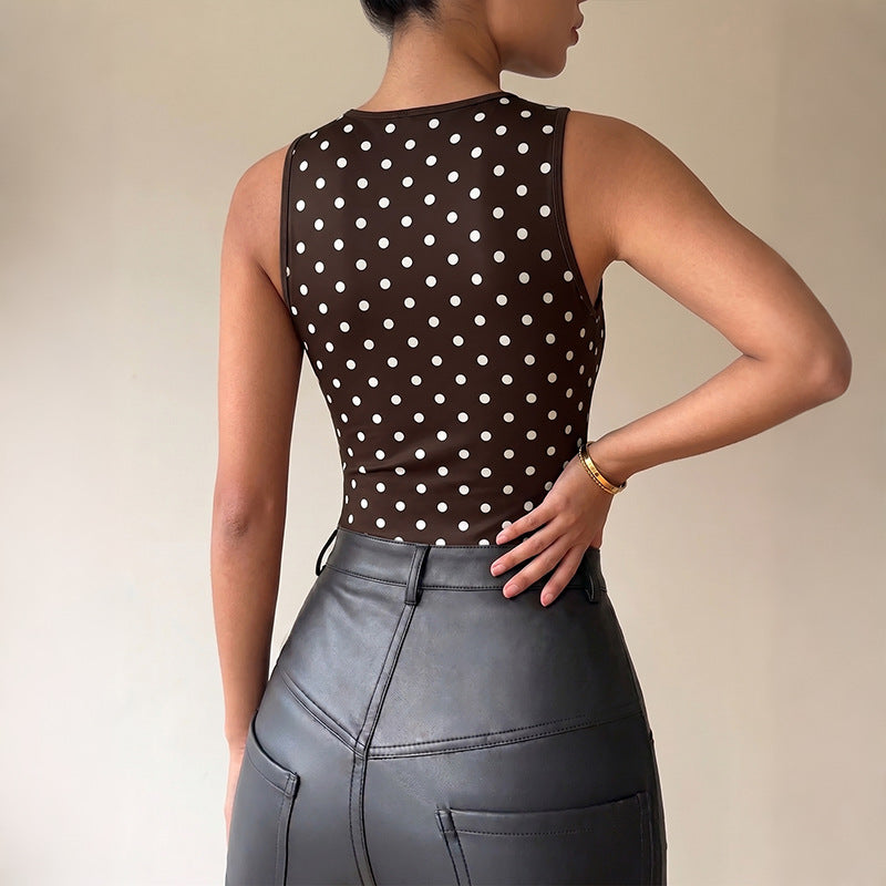 Polka Dot Deep V Neck One-Piece Bodysuit