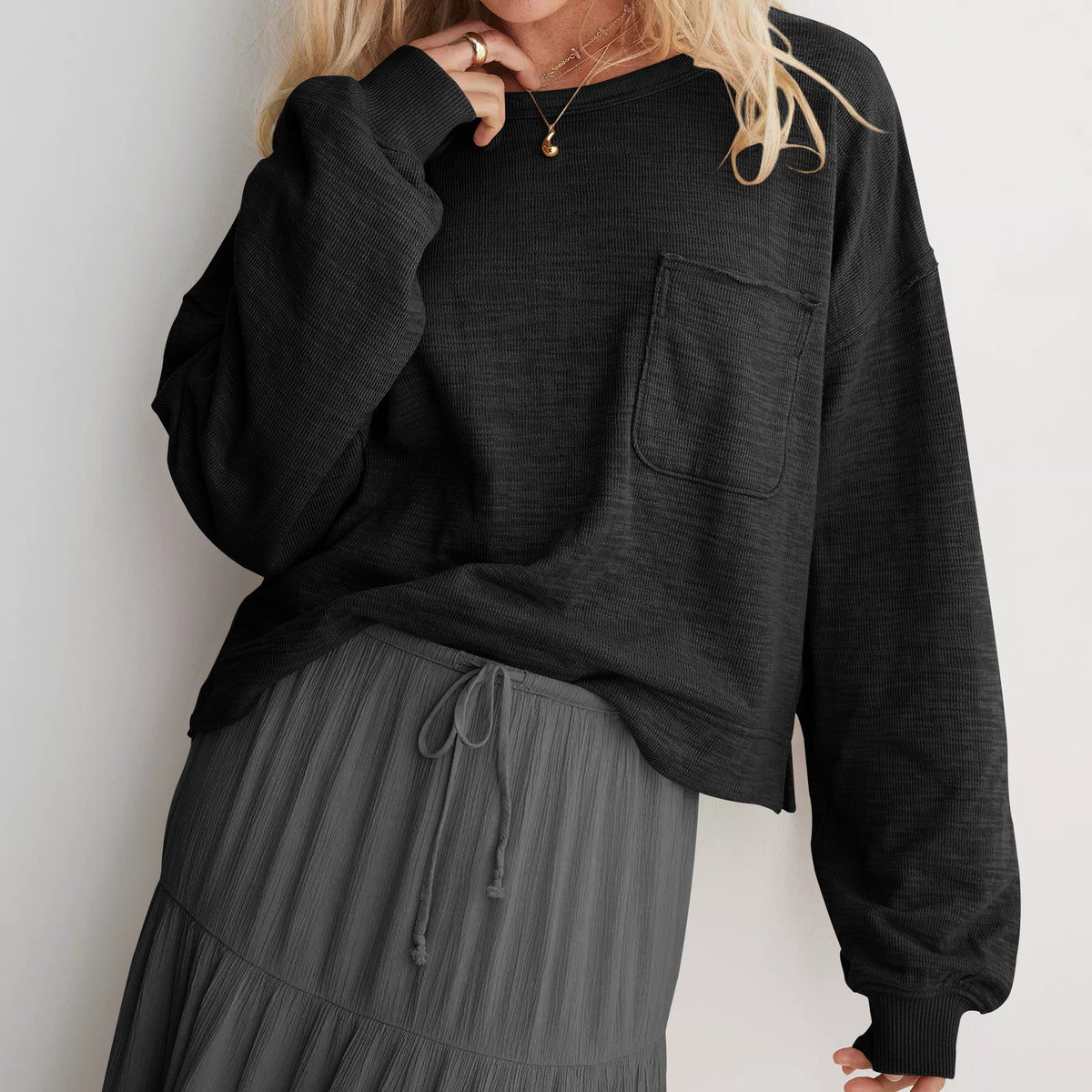 Womens Oversized Crewneck Streetwear Sweatshirt Top