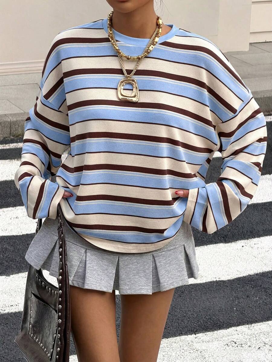 Women’s Striped Long Sleeve Tee Loose Fit Casual Top