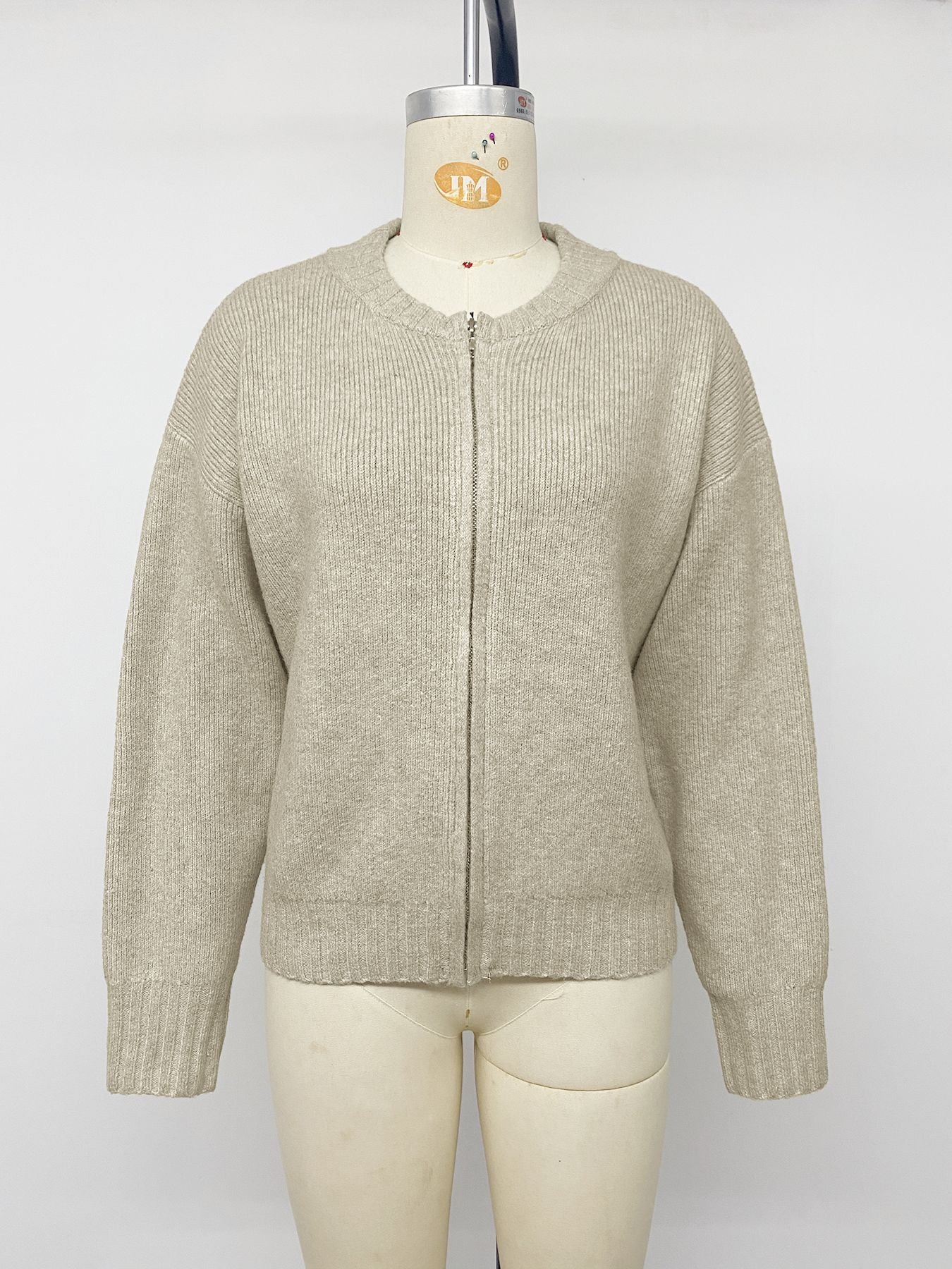Zip Up Knit Cardigan Relaxed Fit Long Sleeve Sweater