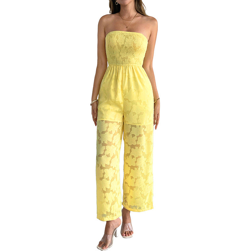 2026 Summer Strapless Lace Wide Leg Jumpsuit