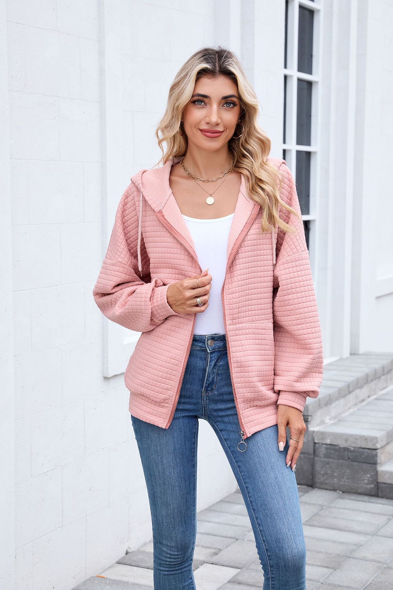 Quilted Zip-Up Hoodie Jacket | Casual Long Sleeve Sweatshirt