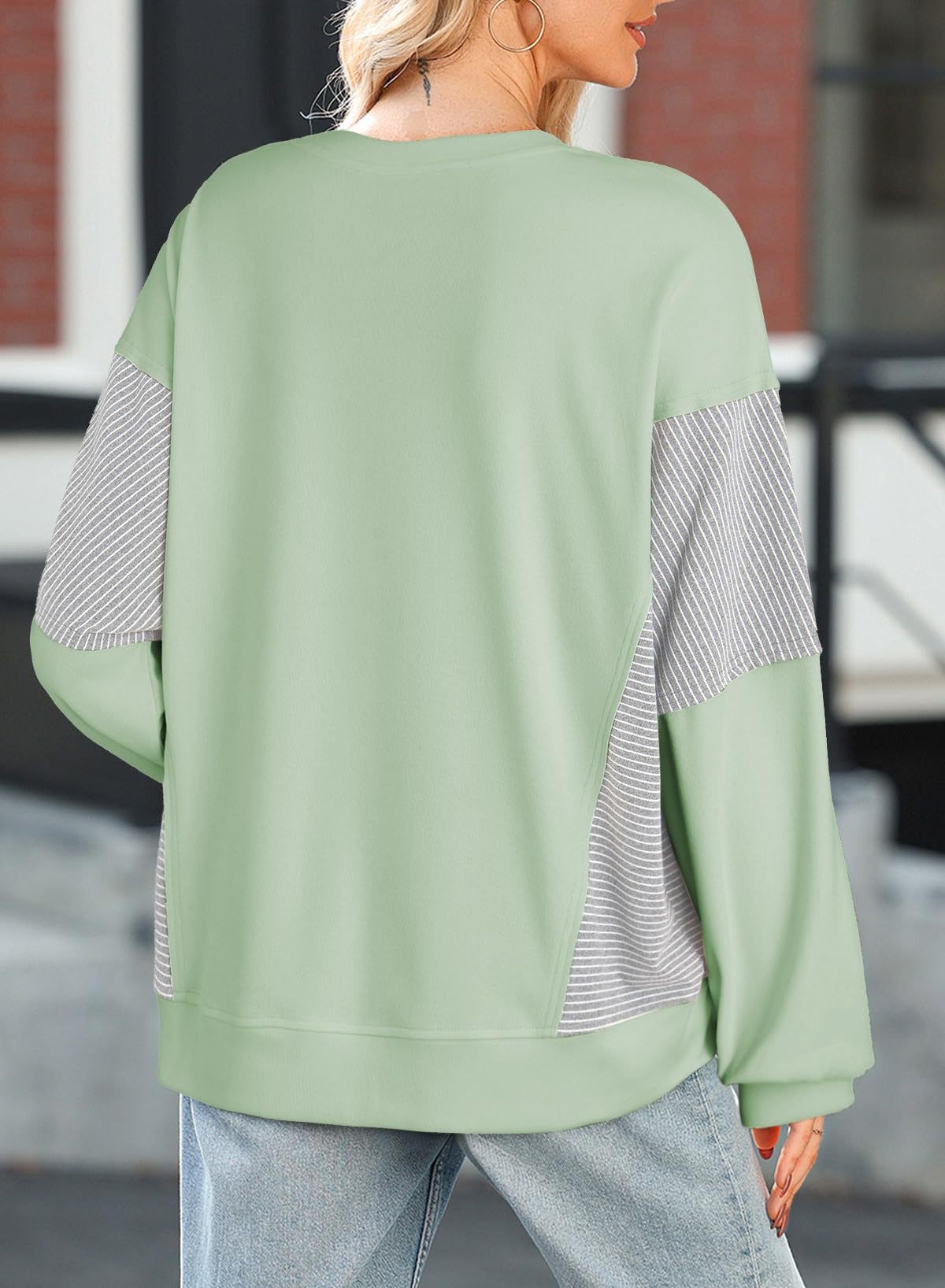 Striped Top Casual Colorblock Oversized Pullover