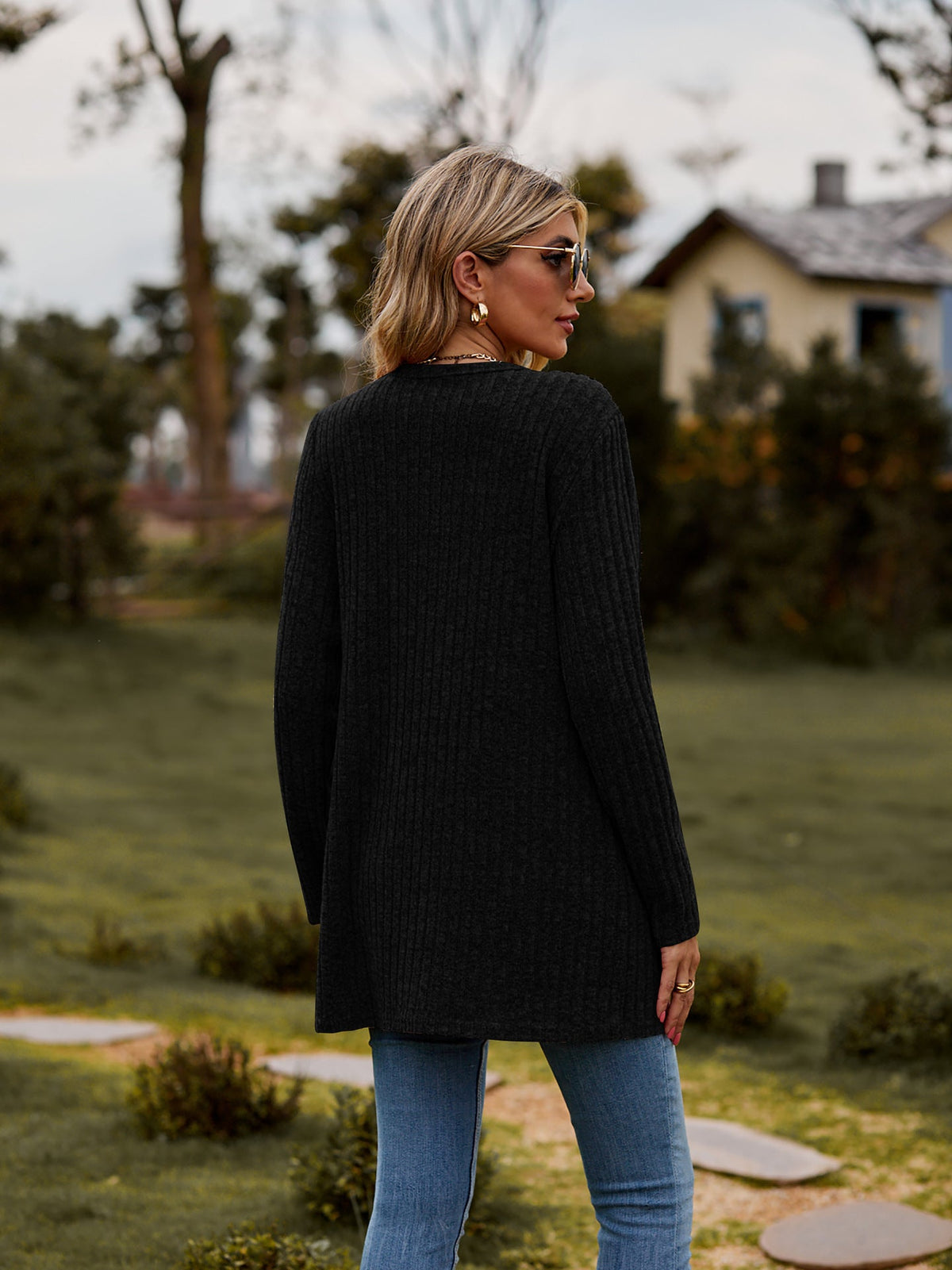Ribbed Knit Longline Cardigan Button Front