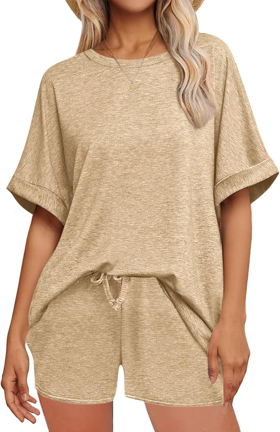 Two Piece Shorts Set Oversized Tee Drawstring Outfit