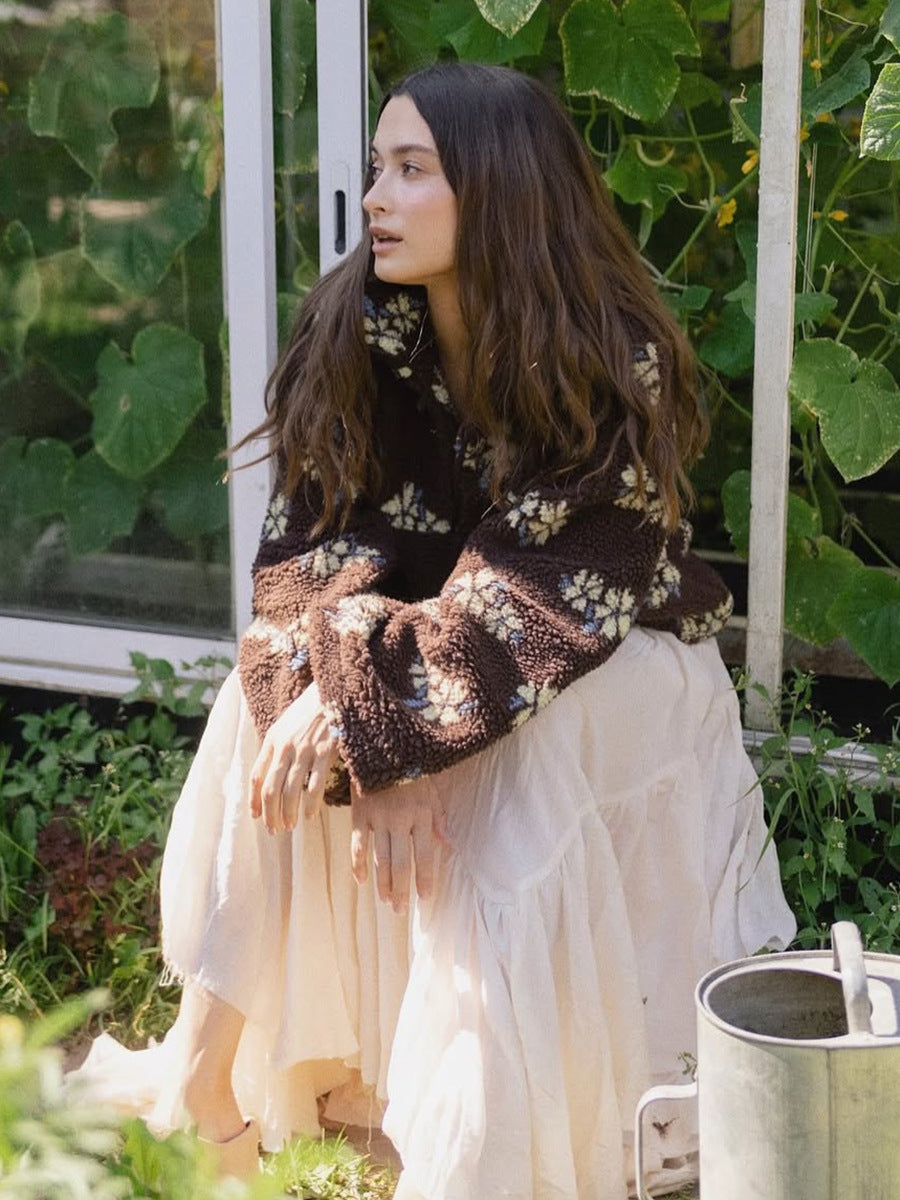 Floral Sherpa Pullover Half Zip Sweatshirt