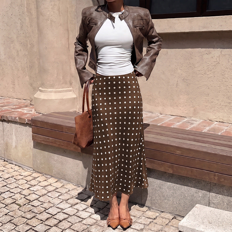 Polka Dot Midi Skirt High Waist Flare A Line Skirt