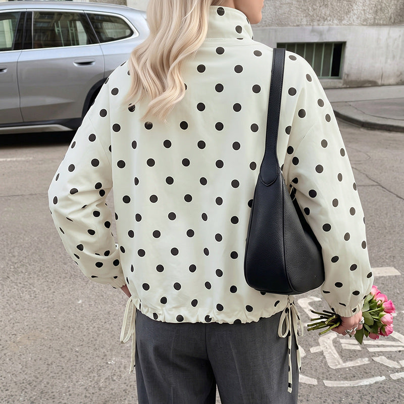 Women's Oversized Polka Dot Button Stand Collar Jacket