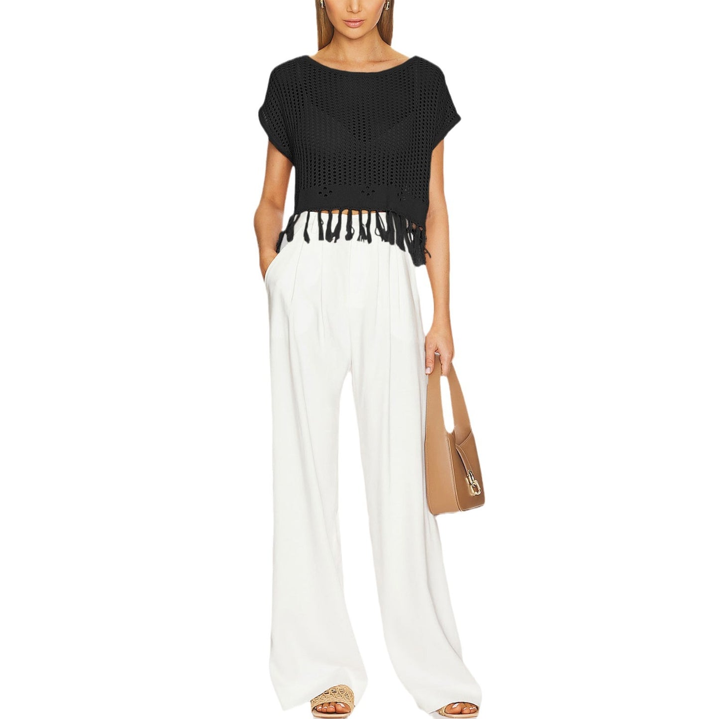 Summer Tassel Knit Top Women’s Beachwear Loose Pullover