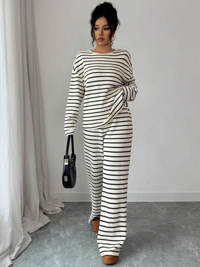 Striped Knit Jumpsuit Boutique Wide Leg Ribbed Loungewear
