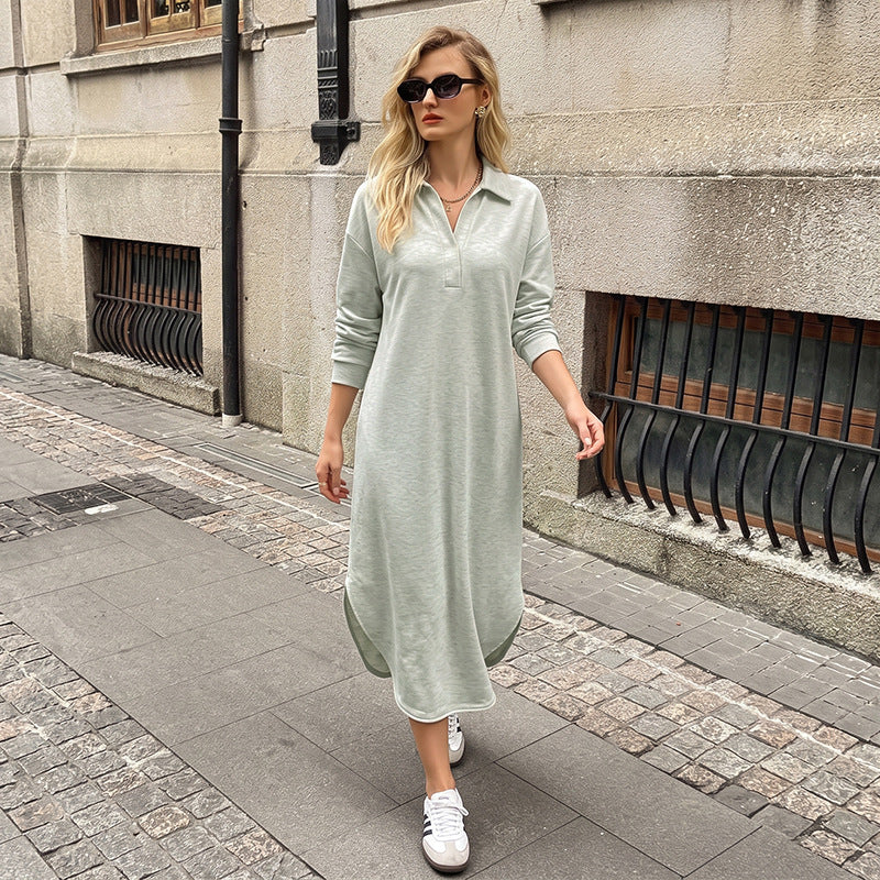 Women's Casual Long Sleeve Collared Oversized Maxi Dress