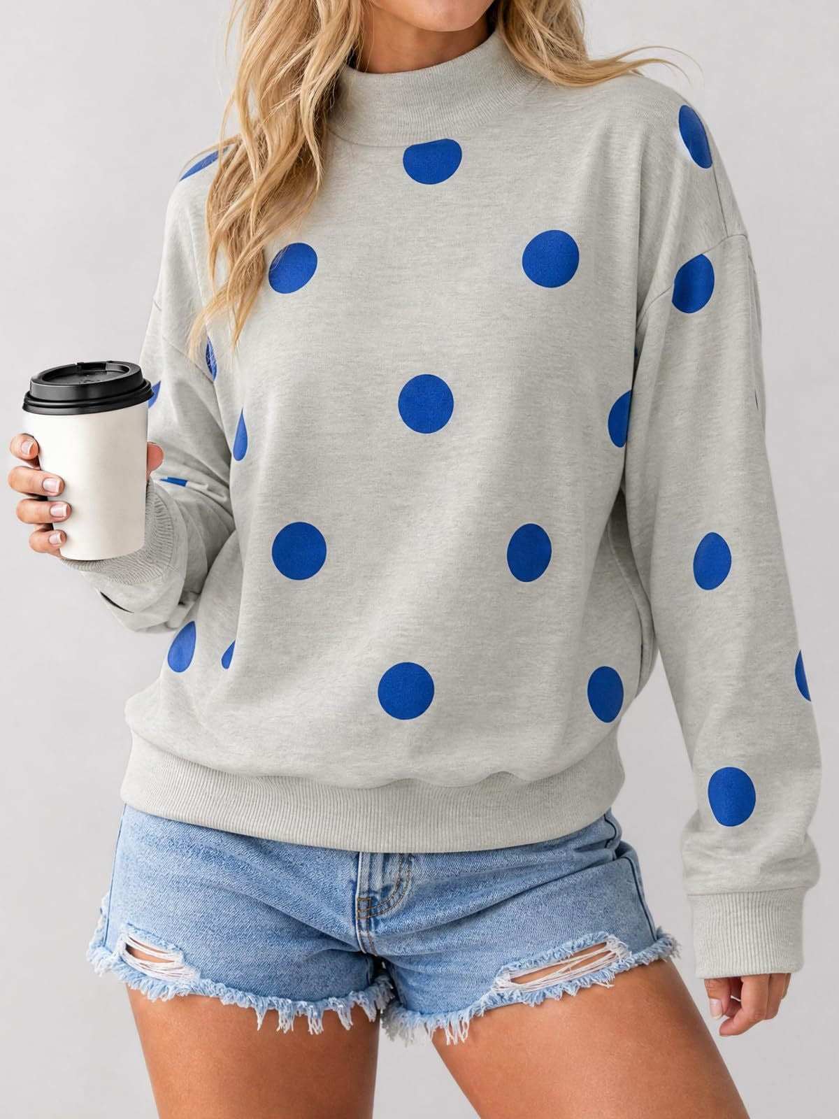 Women’s Oversized Polka Dot Crew Neck Sweatshirt Casual Drop Shoulder Pullover