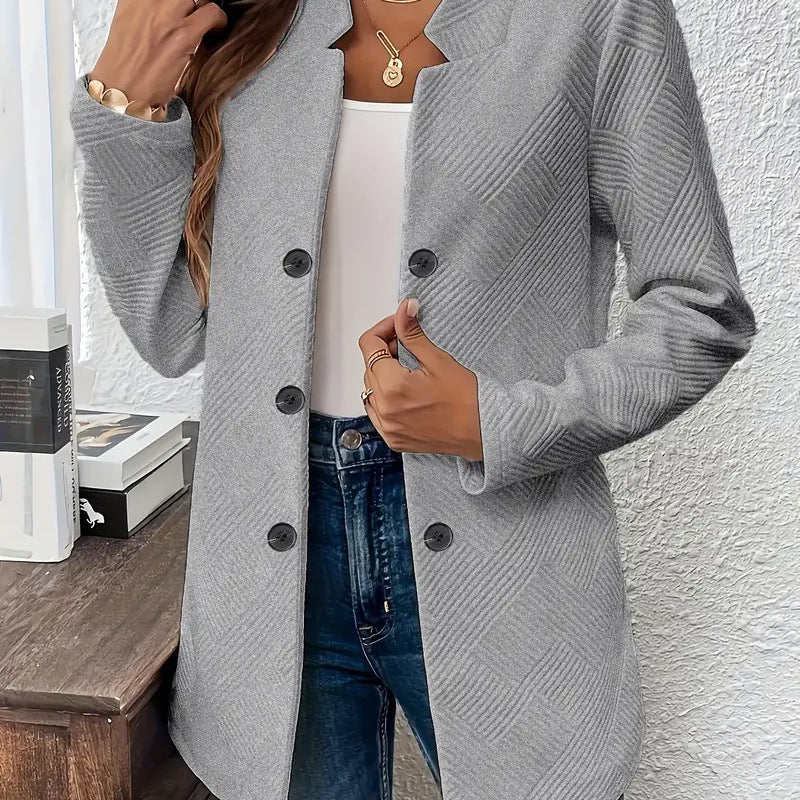 Womens Textured Double Breasted Blazer Stand Collar