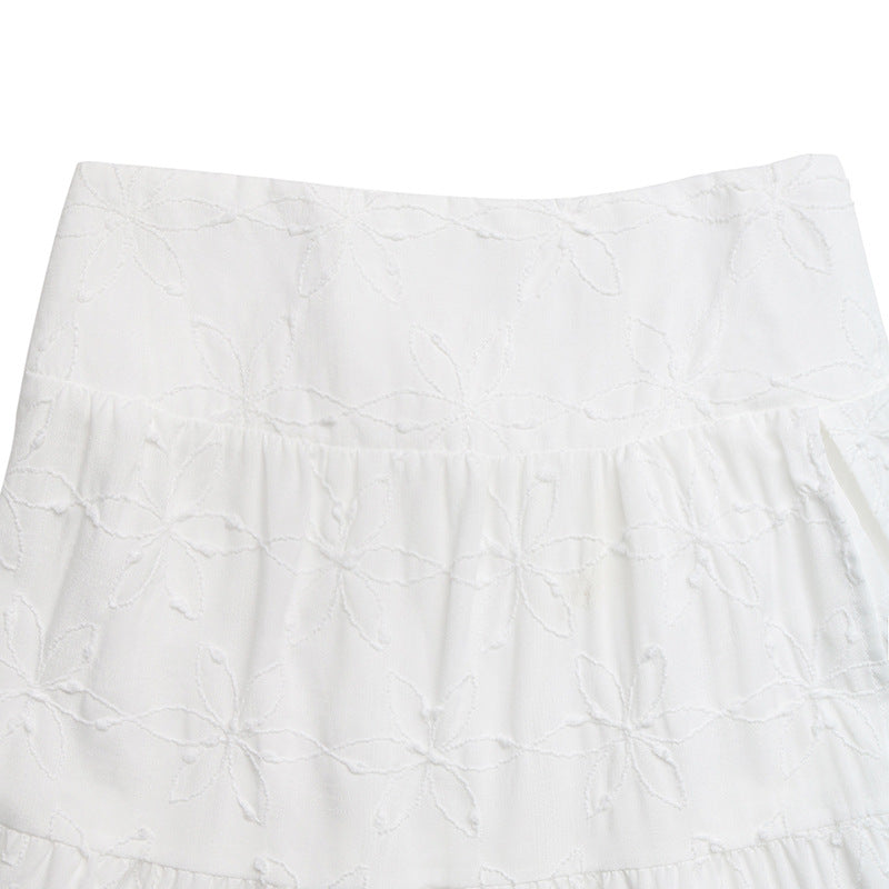 Women High Waist Embroidered Split Maxi Skirt