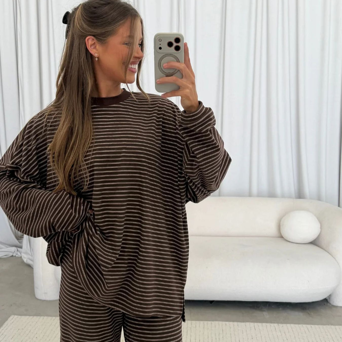 Women's Oversized Striped Knit Two Piece Lounge Set
