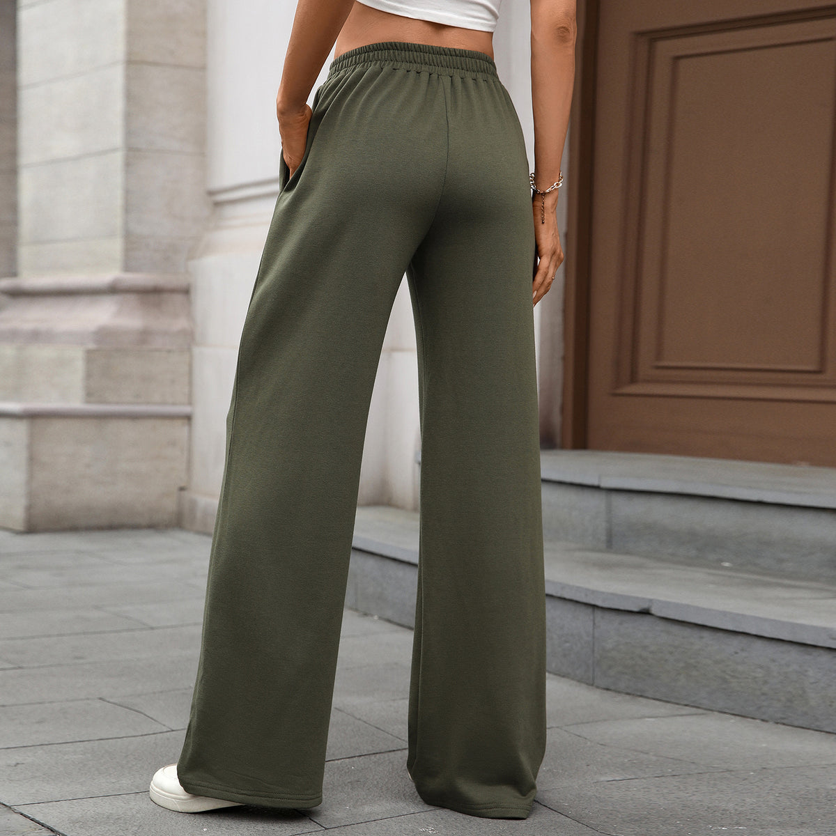 Women's Casual Wide Leg Pants Elastic Waist with Pockets