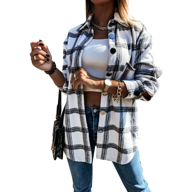 Plaid Shacket Button Front Oversized Longline Fit