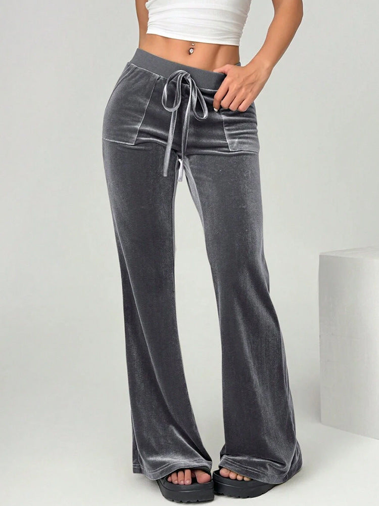 Velvet Flare Pants High Waist Wide Leg Casual Trousers