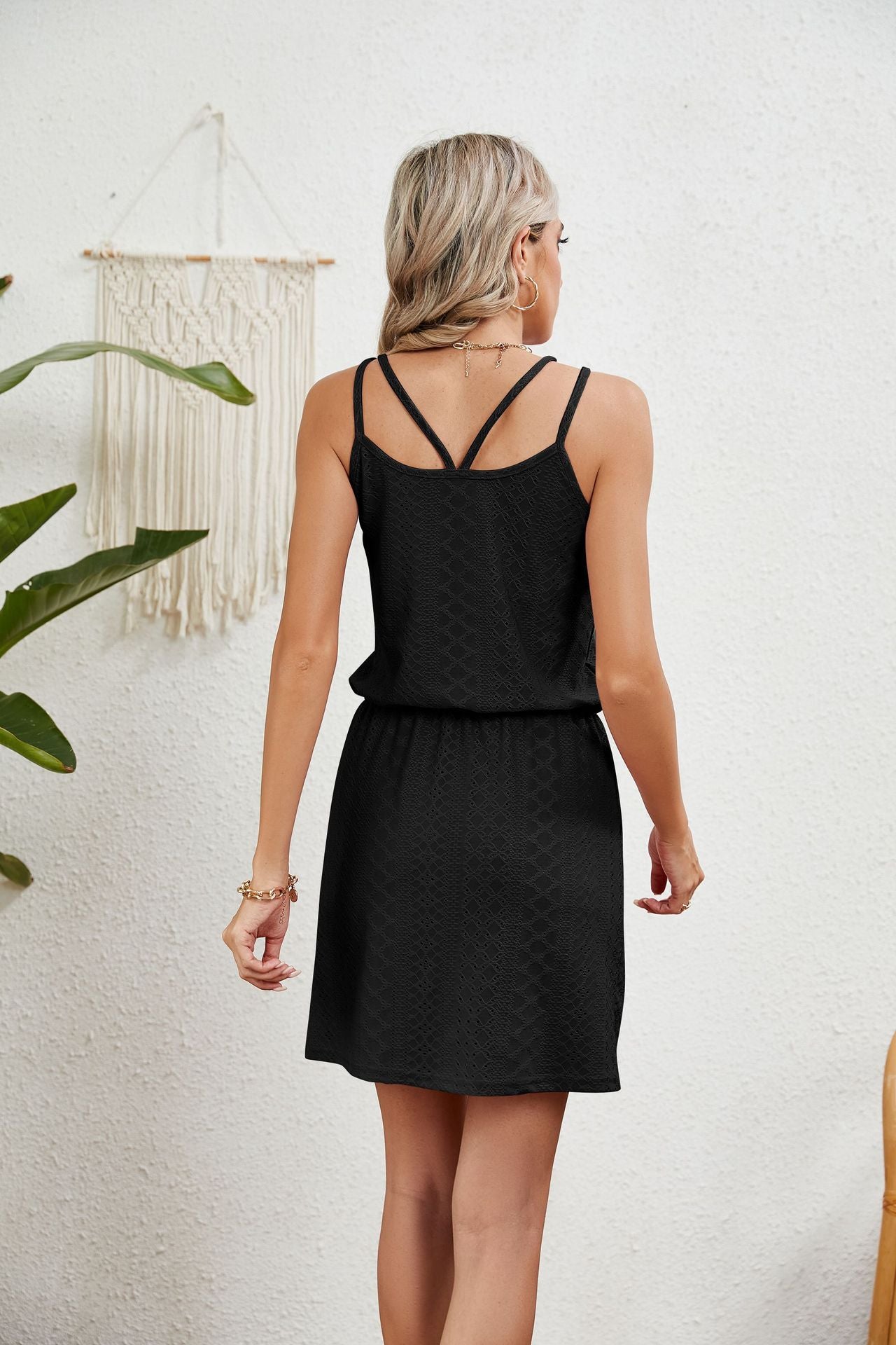 Eyelet Lace Sundress Resort Sleeveless Drawstring Waist