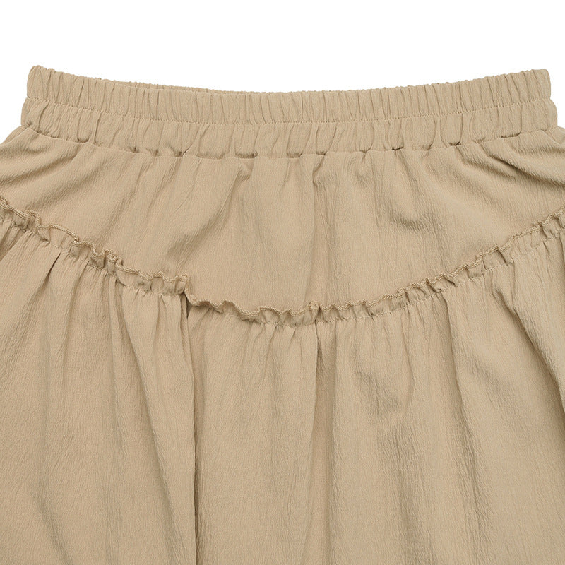 Layered Khaki A-Line Mini Skirt with Elastic Waist