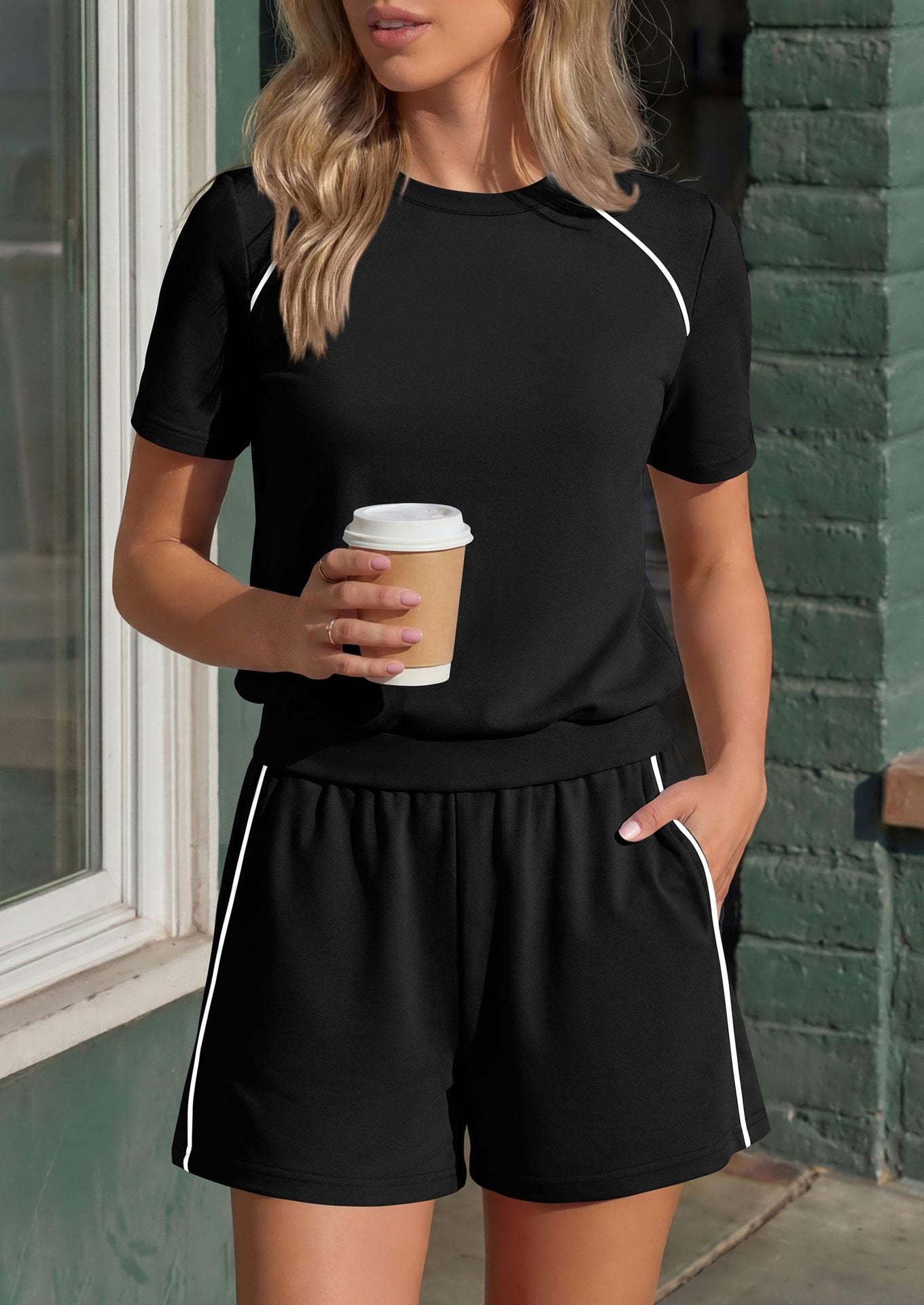 Athleisure Contrast Trim Two Piece Lounge Set