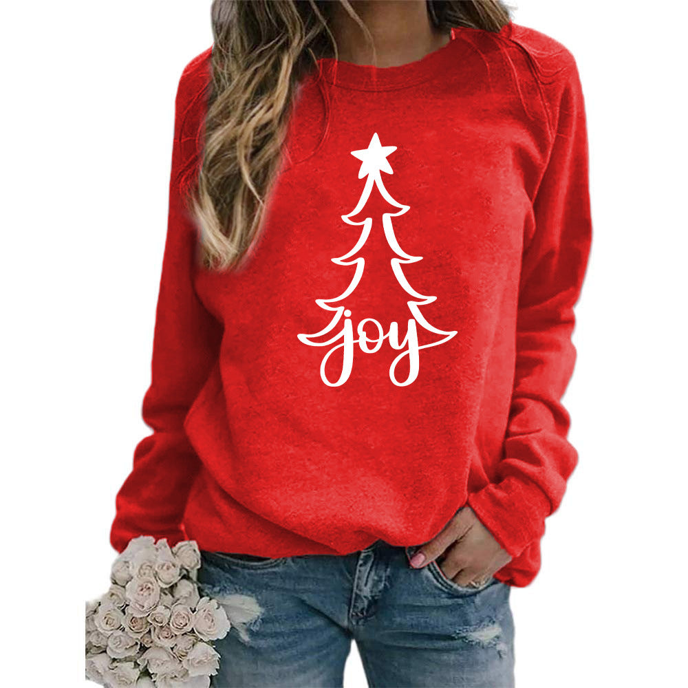 Womens Christmas Joy Tree Graphic Crewneck Sweatshirt