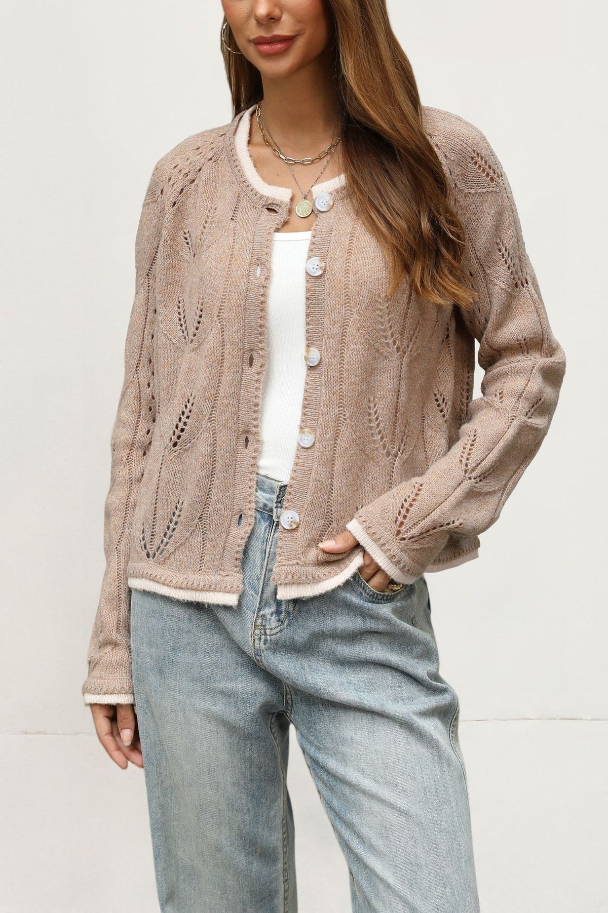 Oversized Button Cardigan Contrast Trim Sweater