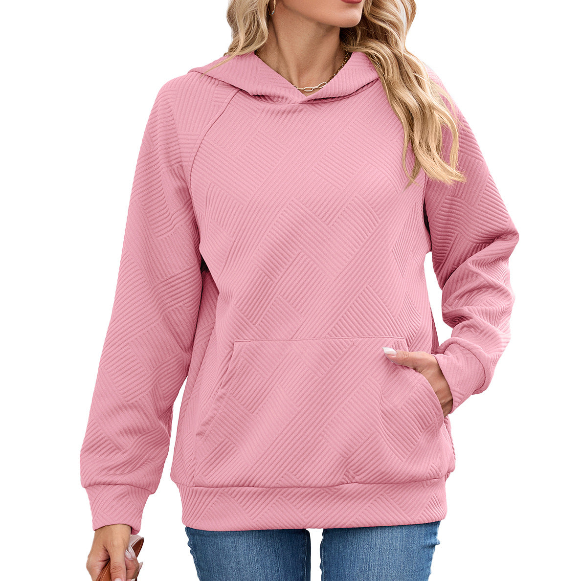 Women's Oversized Hoodie Textured Long Sleeve Pocket Top