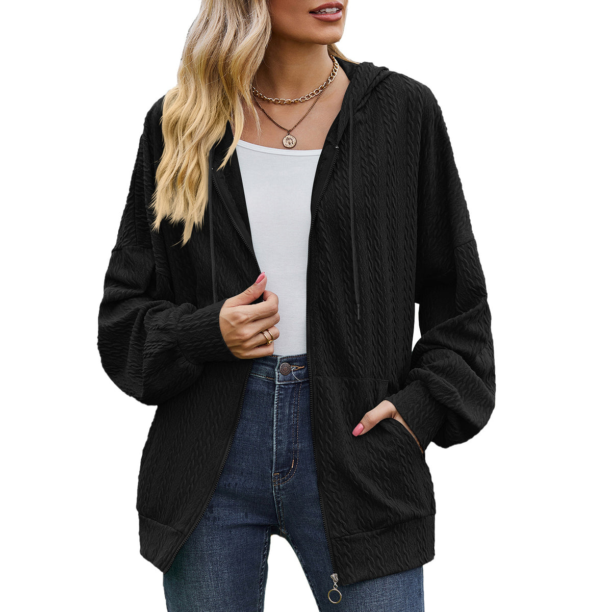 Womens Oversized Zip Up Hoodie Jacket with Pockets