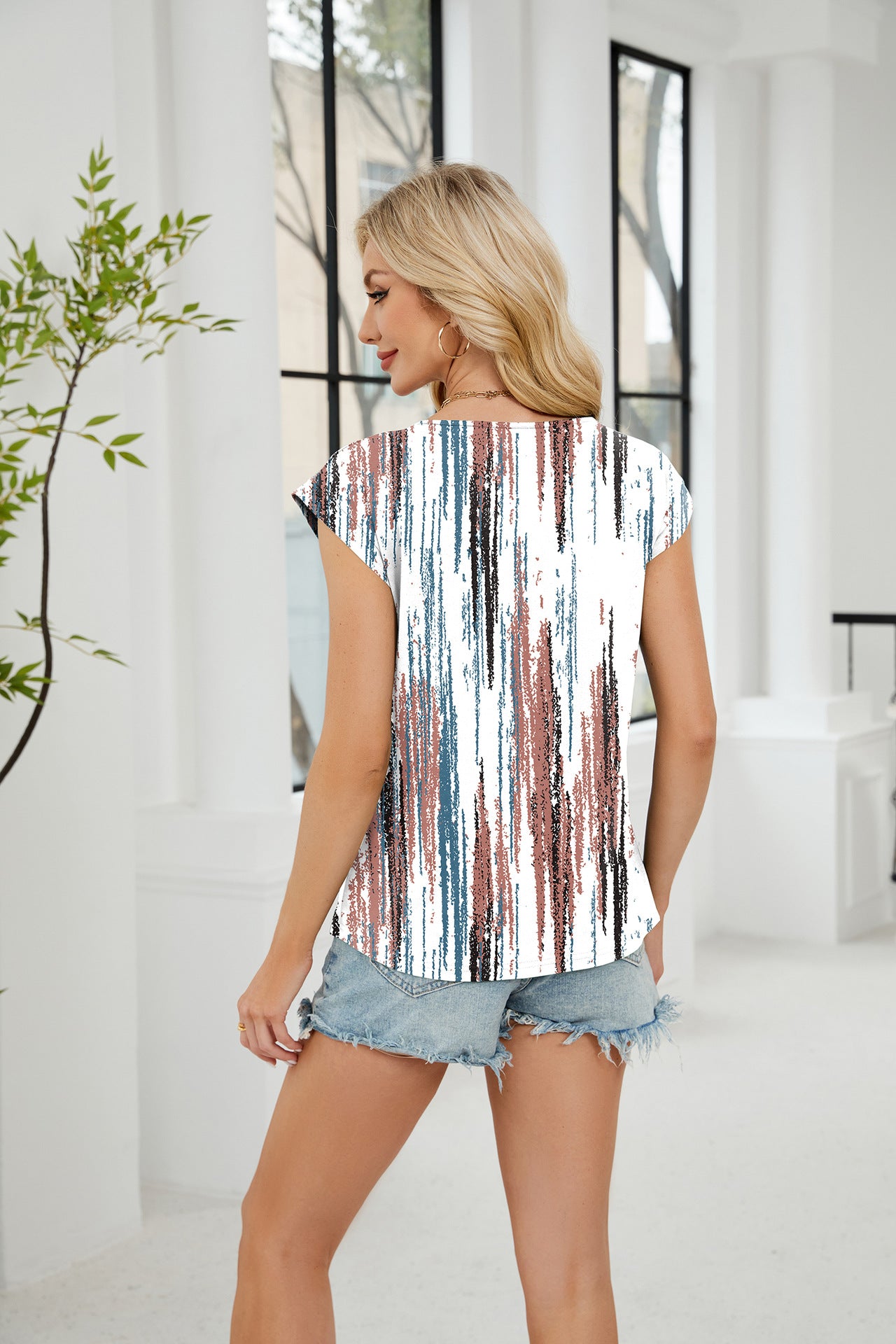 Striped Print Casual Round Neck Short Sleeve T-Shirt