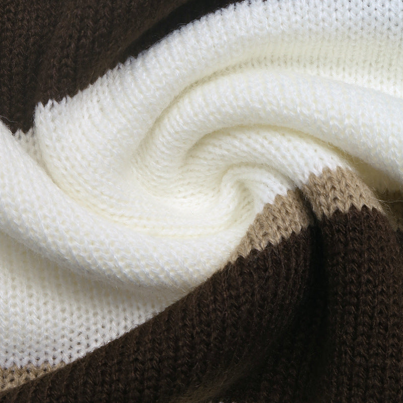 Brown Stripe Crew Neck Oversized Sweater
