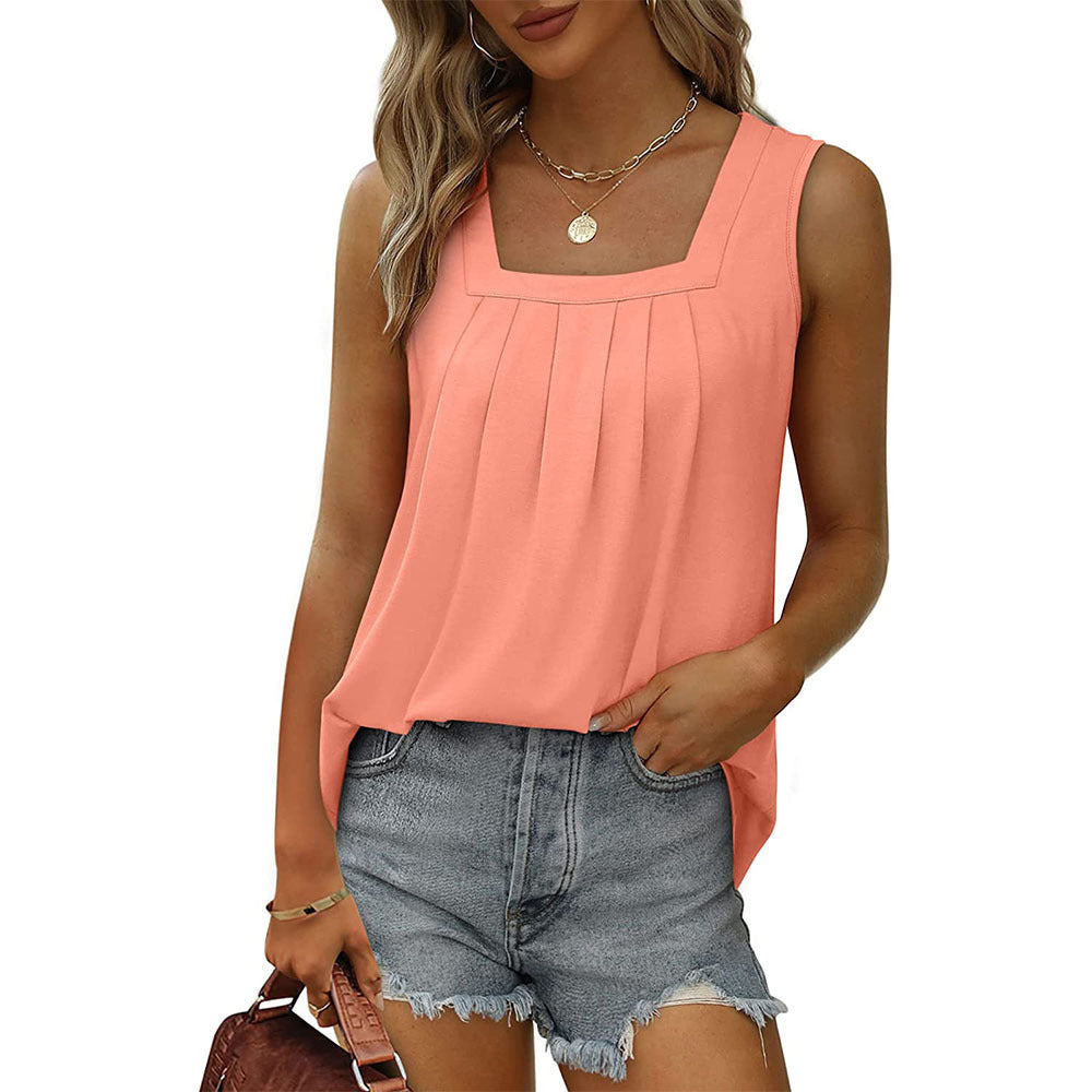 Ruched Square Neck Sleeveless High-Low Tank Top